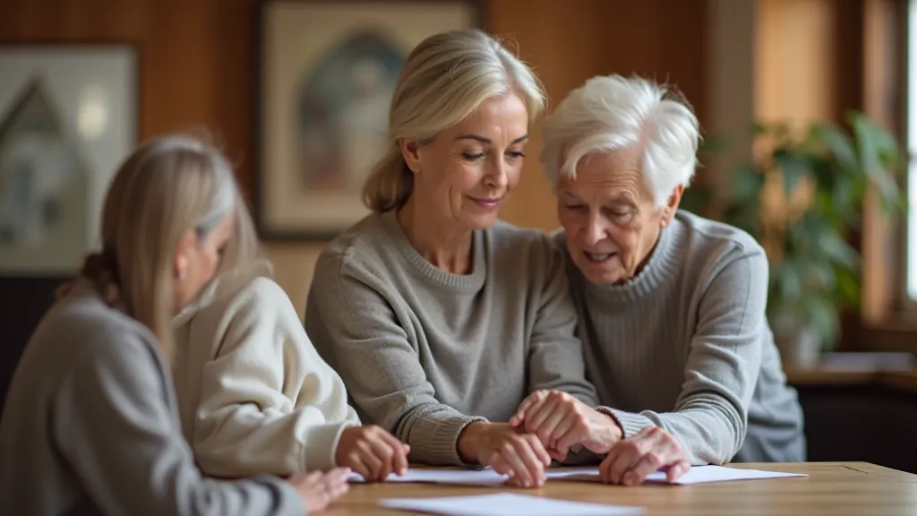 Older woman teaching a craft or hobby skill to other retirees at an active ageing workshop
